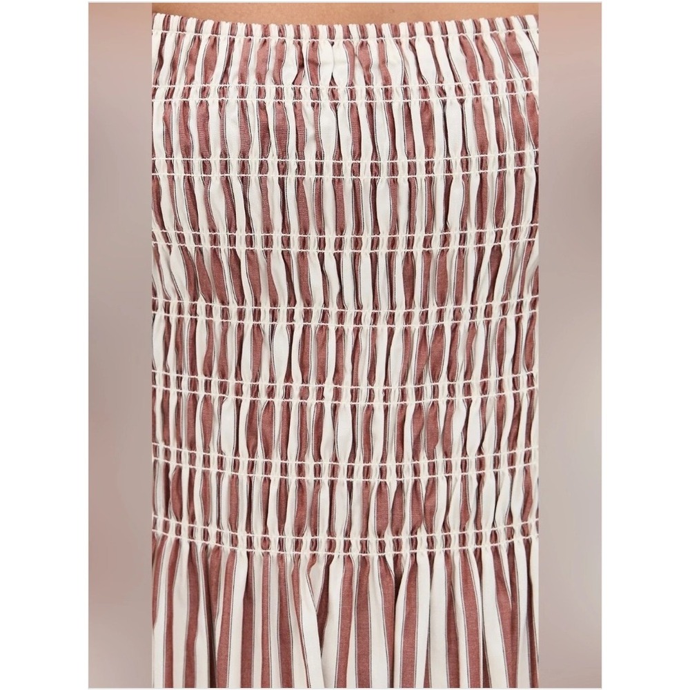 Hill House The Julia Dress Brown White Striped Smocked Puff Sleeve Midi Dress
